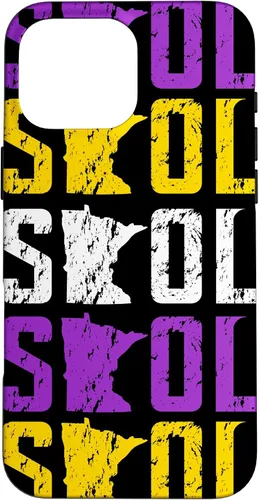 Vista 19 de Funda para iPhone 13 Pro Max SKOL envejecido vikingo vintage morado y amarillo sobre negro