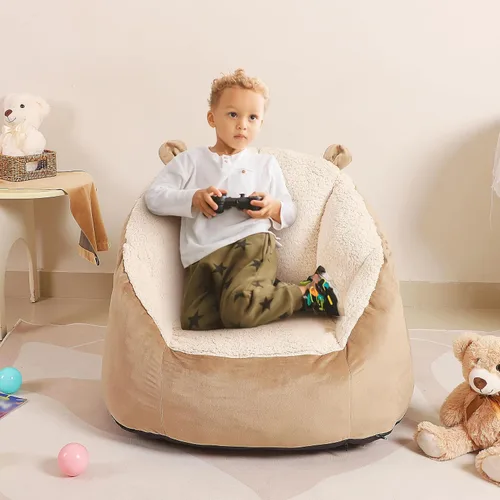 Vista 5 de MOMCAYWEX Cozee - Lindo puf suave para niños con orejas de oso esponjosas, silla mullida y perezosa para niñas y niños de hasta 10 años