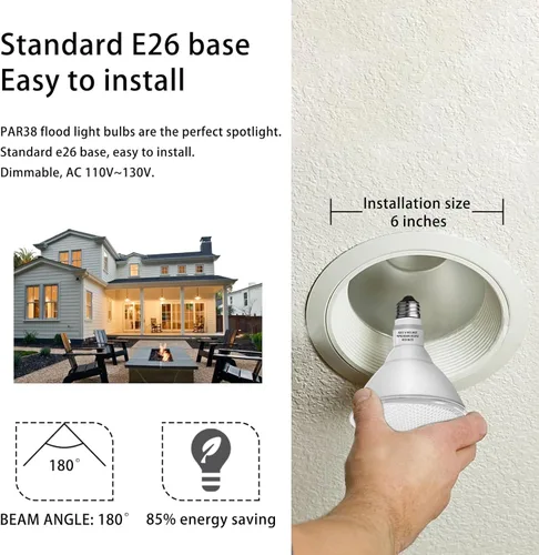 Vista 8 de Gonhom Par38 Bombillas LED de luz de inundación del atardecer al amanecer para exteriores, 20 W de reemplazo de hasta 200 W, 1800 lúmenes, base E26