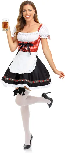 Vista 4 de Disfraces de Oktoberfest para mujer, vestidos de tirolesa, 2 piezas, vestidos alemanes para el festival de Oktoberfest, disfraz bávaro, cerveza