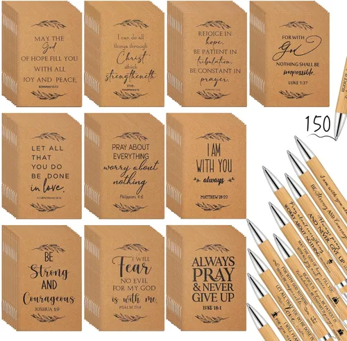 Vista 10 de Fuutreo Juego de 40 piezas de regalo cristiano con versículos de la Biblia, diarios de oración, bolígrafos inspiradores religiosos, mini cuaderno