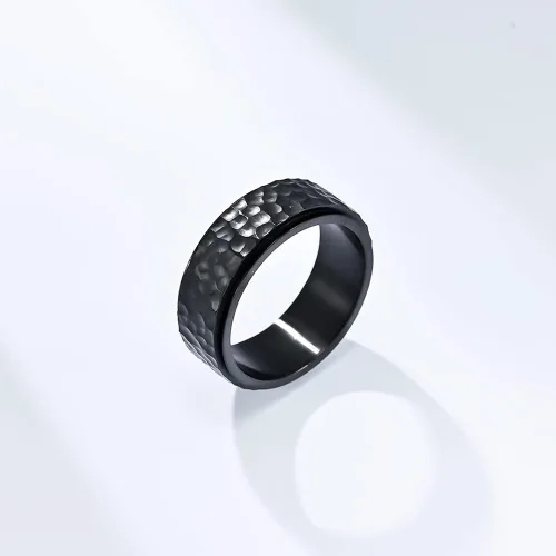 Vista 3 de Anillos de acero inoxidable para hombre, anillos martillados coloridosdoradoplatanegro, anillos de ansiedad de moda, anillos de boda, joyería
