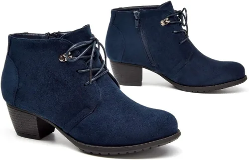 Vista 5 de VJH confort Botines para mujer, con cordones, punta redonda, cómodos, de tacón bajo, con cremallera lateral