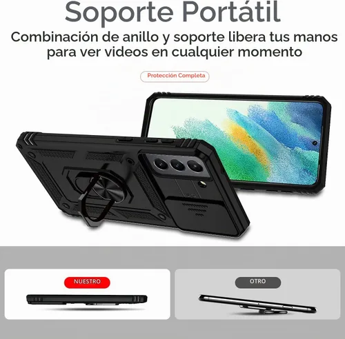 Vista 4 de Funda para Galaxy S21 FE 5G, con cubierta para lente de cámara, protector de pantalla HD, [grado militar] anillo de montaje en coche con soporte a