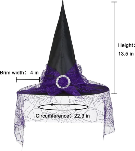 Vista 4 de Sombreros de bruja de Halloween para mujer suministros de fiesta sombrero de bruja de malla de Halloween