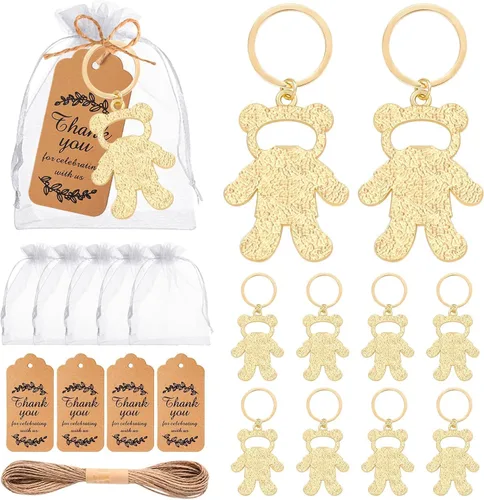 Vista 11 de 50 piezas de abrebotellas con efecto pop para baby shower, lindos recuerdos de abrebotellas con bolsas de organza, regalos de regreso