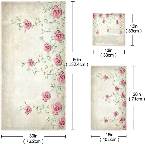 Vista 3 de Juego de toallas de baño para baño, diseño floral de primavera rosa rosa, juego de 3 toallas de lujo, 1 toalla de baño, 1 toalla de mano, 1 toalla