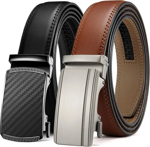 Vista 10 de CHAOREN Cinturón de vestir de cuero para hombre, paquete de 2 unidades, cinturón de trinquete para hombre para camisa de vestir y pantalones