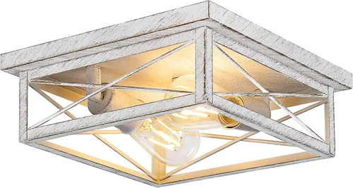Vista 10 de Lámpara de techo de bronce cepillado para pasillo, lámpara de techo industrial de granja de montaje empotrado de 2 luces, lámpara de cocina de metal