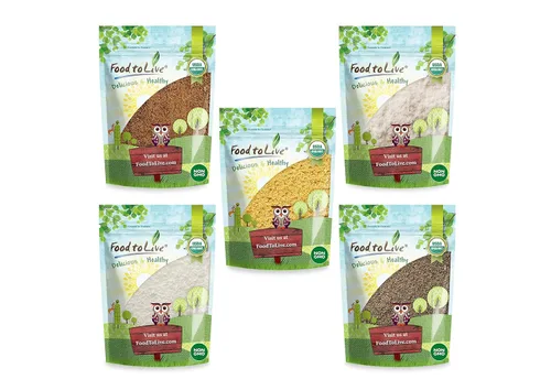 Vista 2 de Food to Live - Ingredientes orgánicos para hornear en una caja de regalo. Un paquete variado de harina de coco orgánica, harina de chía, azúcar