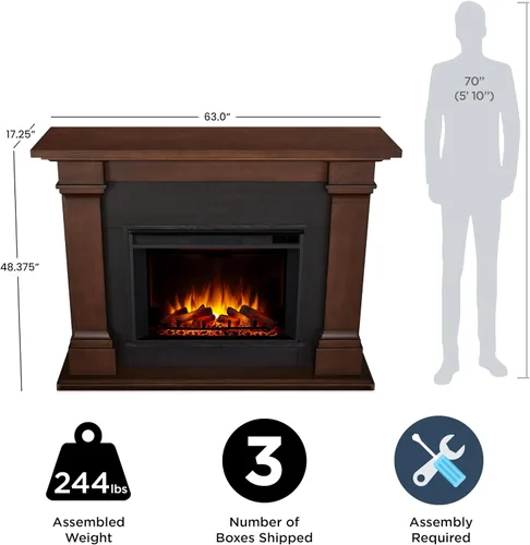 Vista 4 de Real Flame Callaway Chimenea eléctrica Grand de 63" con repisa en roble castaño, chimenea eléctrica independiente de gran tamaño para interiores