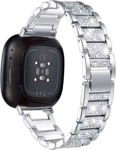 Vista 7 de Bandas brillantes compatibles con Fitbit Sense 2/Sense/Versa 4/Versa 3, pulseras de repuesto para mujer, pulsera elegante y lujosa para mujer Negro