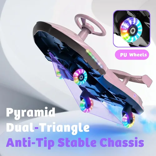 Vista 4 de Coche eléctrico Wiggle de 12V, 360° Drift & Mist Spray Ride en Morado