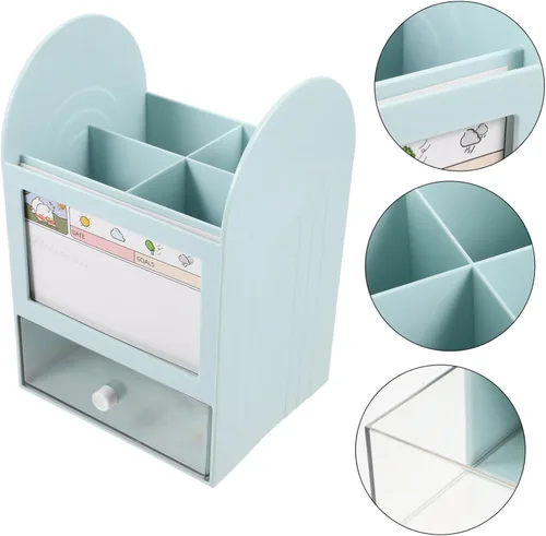 Vista 3 de NOLITOY Organiza tu escritorio, caja de suministros de bolígrafos multisección, color azul, para niños y niñas, estudiantes, profesores, padres