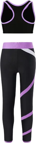 Vista 2 de Huimingda Conjunto deportivo de 2 piezas para niñas y niñas, brasier deportivo, camiseta sin mangas, leggings atléticos, conjunto de ropa deportiva