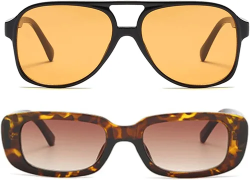 Vista 2 de Lentes de sol vintage retro de los años 70 para mujer y hombre, montura clásica, cuadrada y grande estilo aviador, lentes naranjas de moda UV400