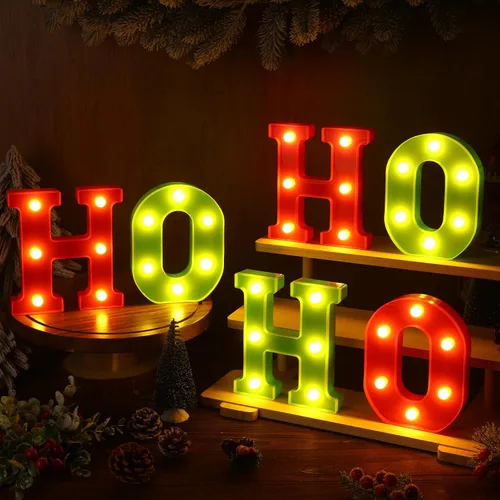 Vista 7 de 6 piezas de decoración de centro de mesa de Navidad con luces LED, letras iluminadas, señal de Ho Ho, decoración de mesa de Navidad para centro