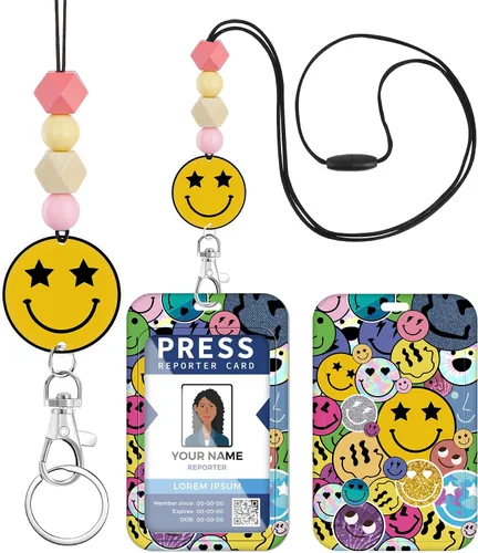 Vista 8 de Plifal Cordón para profesor para tarjeta de identificación, lindo diseño de leopardo y arco iris con cuentas para mujer, cordón para el cuello