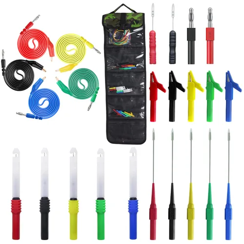 Vista 8 de Makeronics Kit de sonda trasera de 22 piezas 15 pines de sonda trasera de 30 V 5 cables de prueba de circuito de enchufe de plátano de 0.157 in
