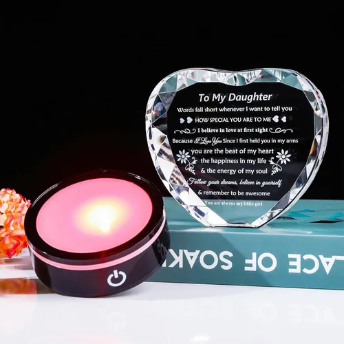 Vista 9 de YWHL Regalos para Hija de Mamá Papá Mejores Ideas de Regalos de Cumpleaños y Graduación para Hija Adulta Recuerdo de Cristal con Base de Luz Regalo