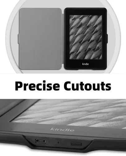Vista 5 de Funda de piel ligera de cubierta blanca para Walnew Kindle de Amazon, cubierta fina protectora inteligente premium para Kindle Paperwhite con auto