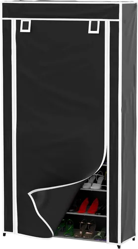 Vista 7 de Lavish Home Zapatero de 9 niveles con cubierta para polvo y marco de metal, organizador vertical independiente de almacenamiento de calzado (negro)
