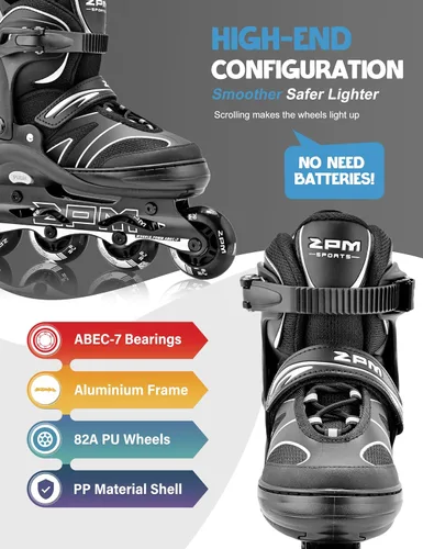 Vista 3 de 2PM SPORTS Patines en línea ajustables para niños de 4 a 12 años, patines en línea juveniles para niñas y niños de 5 a 8 a 12 años con ruedas de luz