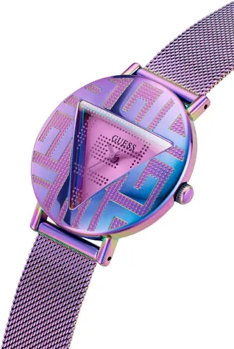 Vista 4 de GUESS Reloj para mujer de 1417in correa iridiscente con esfera púrpura Iridiscente