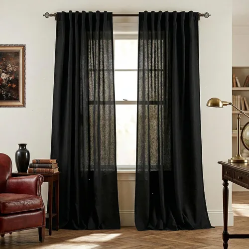 Vista 62 de Mrs.Naturall Cortinas negras de 45 pulgadas de largo, cortinas cortas de lino transparente para privacidad para cocina, dormitorio, ventanas
