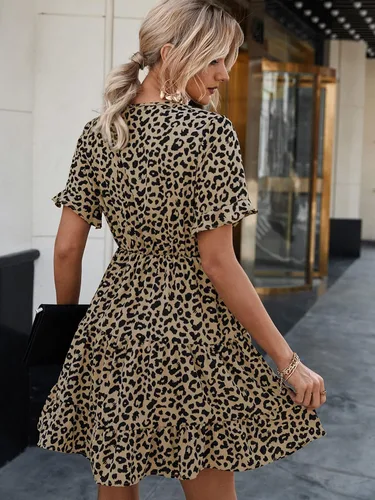Vista 4 de KIRUNDO vestido de verano con mangas con volantes para mujer con lazo en el cuello cintura alta y estampado floral vestido corto y acampanado