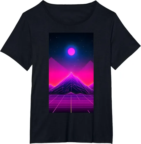 Vista 25 de Retrowave Mountain 80s Vaporwave Synthwave T-Shirt Negro