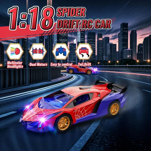 Vista 3 de ZIROKAY Coche de control remoto de araña con luces de flash multicolor, autos RC Drift, juguetes de araña, regalos para niños de 3, 4, 5, 6, 8, 7