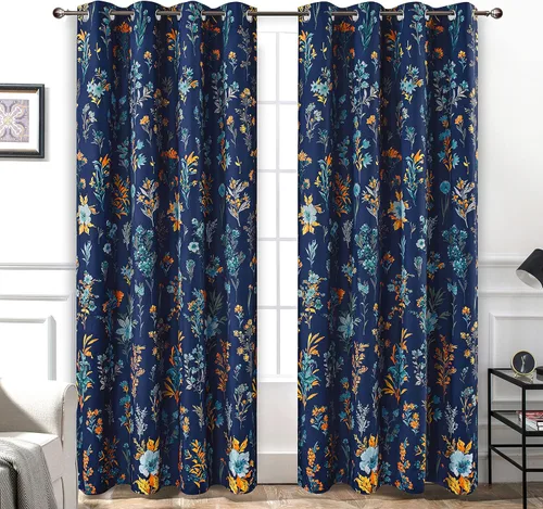 Vista 11 de DriftAway Cortinas florales para dormitorio, 84 pulgadas de largo, para sala de estar, con forro de acuarela, cortinas opacas con aislamiento