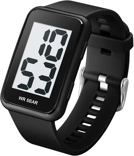 Vista 10 de Reloj digital para hombre, pantalla grande, relojes impermeables Todo negro