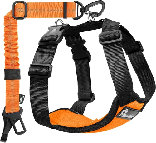 Vista 7 de Pawaboo Arnés de cinturón de seguridad para perro, arnés de automóvil con clips dobles, chaleco ajustable transpirable para mascotas y correa