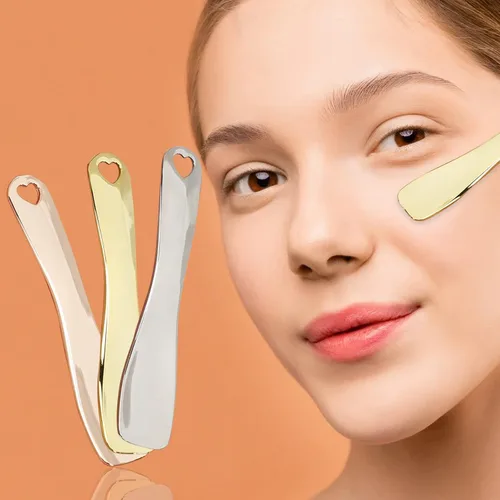 Vista 2 de 3 cucharas cosméticas de metal, mini espátula de aleación de zinc, espátula de máscara facial crema facial cuchara cosmética cuchara de belleza