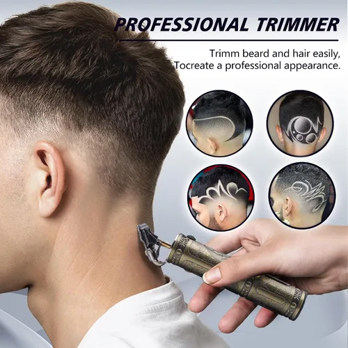 Vista 7 de VAGARY Cortapelos eléctrico profesional para hombres, recortadora de pelo de barba con cuchilla en T, cortadora de pelo eléctrica inalámbrica