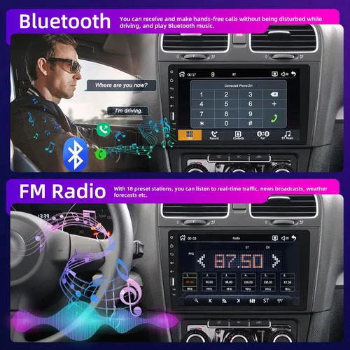 Vista 4 de Estéreo de coche de 9 pulgadas con pantalla táctil de un solo DIN compatible con Apple Carplay y Android Auto, radio de coche Bluetooth con cámara