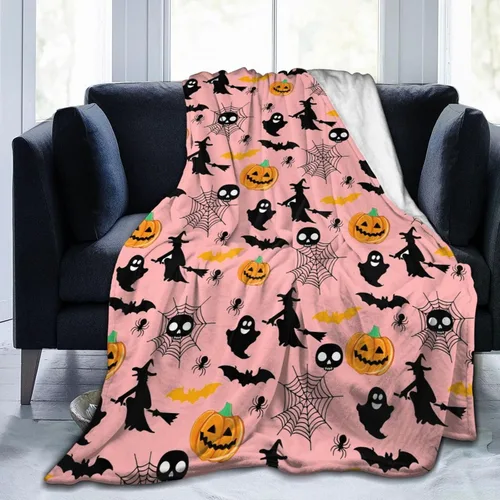 Vista 10 de Manta de Halloween de franela de forro polar suave, ligera, acogedora, cálida y linda, manta de felpa linda, manta para sala de estar, decoración