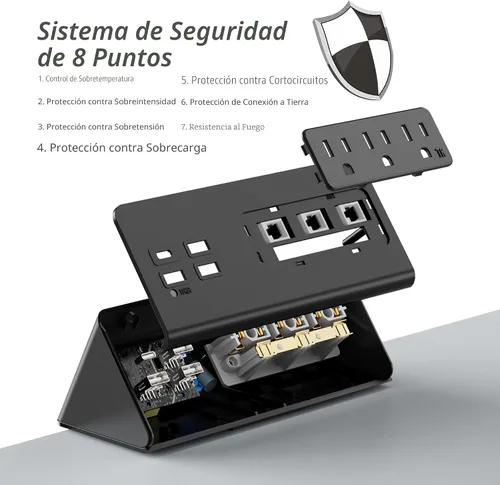 Vista 8 de Regleta de alimentación de montaje en borde para mesita de noche con puertos USB-C, protector de sobretensiones de mesa, abrazaderas de escritorio