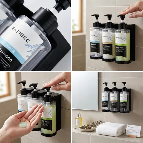 Vista 2 de Shampoo Conditioner Body Wash Dispenser Set 13.53 Oz *3 Chamber
