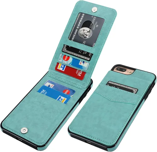 Vista 12 de KIHUWEY Funda tipo cartera para iPhone 7/8 Plus con tarjetero de crédito, cierre magnético de cuero de primera calidad, resistente funda protectora