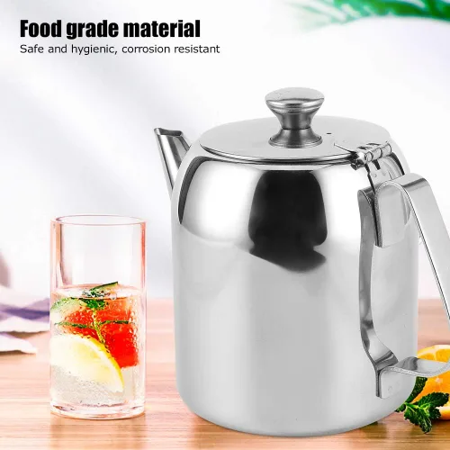 Vista 5 de Cafetera, tetera de acero inoxidable de grado alimenticio, tetera de té de boquilla corta, olla de agua redonda duradera para restaurante, hogar