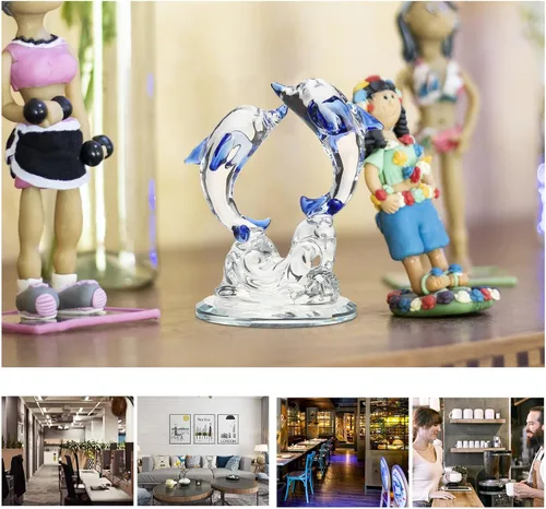 Vista 4 de Figura de delfín de cristal, escultura náutica, adorno de animal del océano, decoración de escritorio para el hogar, oficina, cumpleaños, Navidad