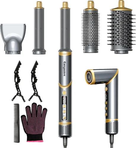 Vista 10 de Easywave Cepillo secador de pelo 7 en 1: Secador de pelo de alta velocidad de 110,000 RPM con iones negativos para peinar sin encrespamiento, secado