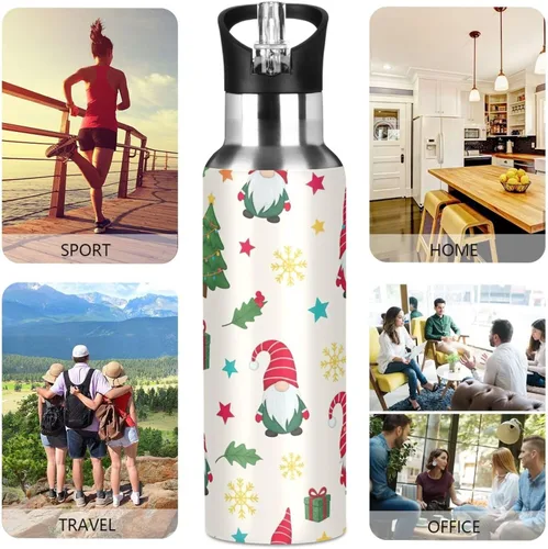 Vista 5 de Cute Christmas Gnomes Red Hats Insulated Stainless Steel Water Bottle with Straw 32 Oz, BPA-Free Sport Water Bottle Leakproof Water Bottles