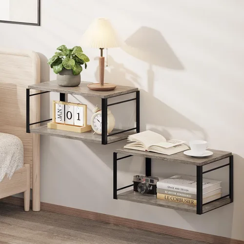 Vista 8 de Mesita de noche flotante, mesita de noche de madera, mesita de noche flotante para dormitorio, sala de estar, baño, cocina, oficina (negro)
