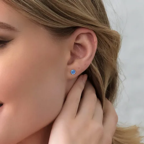 Vista 89 de Gem Stone King Aretes de plata de ley 925 con piedra natal redonda de 0.276 in para mujer