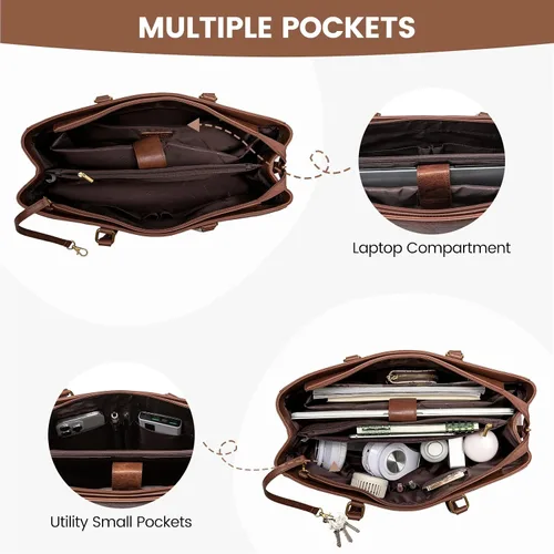 Vista 4 de LOVEVOOK Bolsa para Laptop para Mujeres, Bolsa de Mano para Laptop de 15.6 Pulgadas para Mujeres, Bolsas de Mano de Trabajo de Cuero Vintage