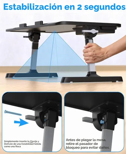 Vista 6 de HETTHI Bandeja de escritorio para cama de laptop, soporte ajustable y resistente para computadora portátil con materiales de primera calidad Negro